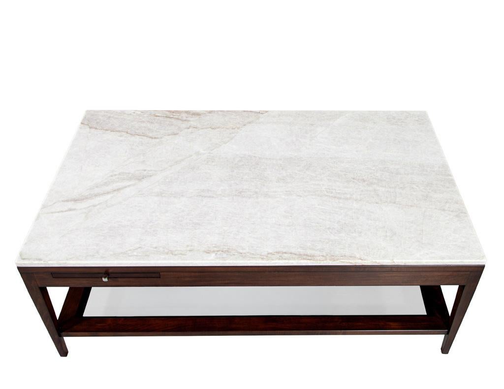 Italian White Marble and Walnut Coffee Table For Sale 2