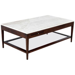 Italian White Marble and Walnut Coffee Table