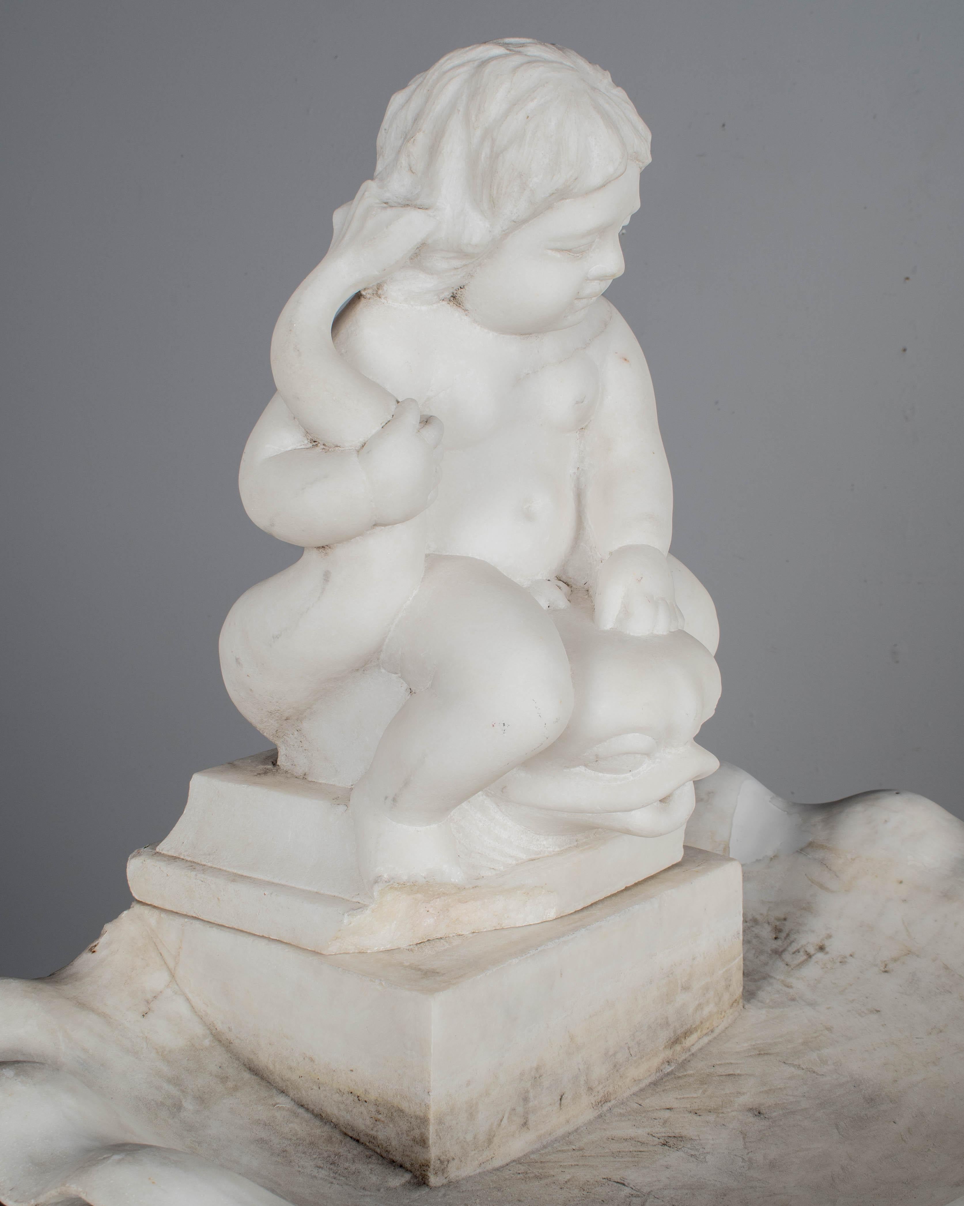 Bañera para pájaros o escultura de jardín italiana de mármol blanco en venta 4