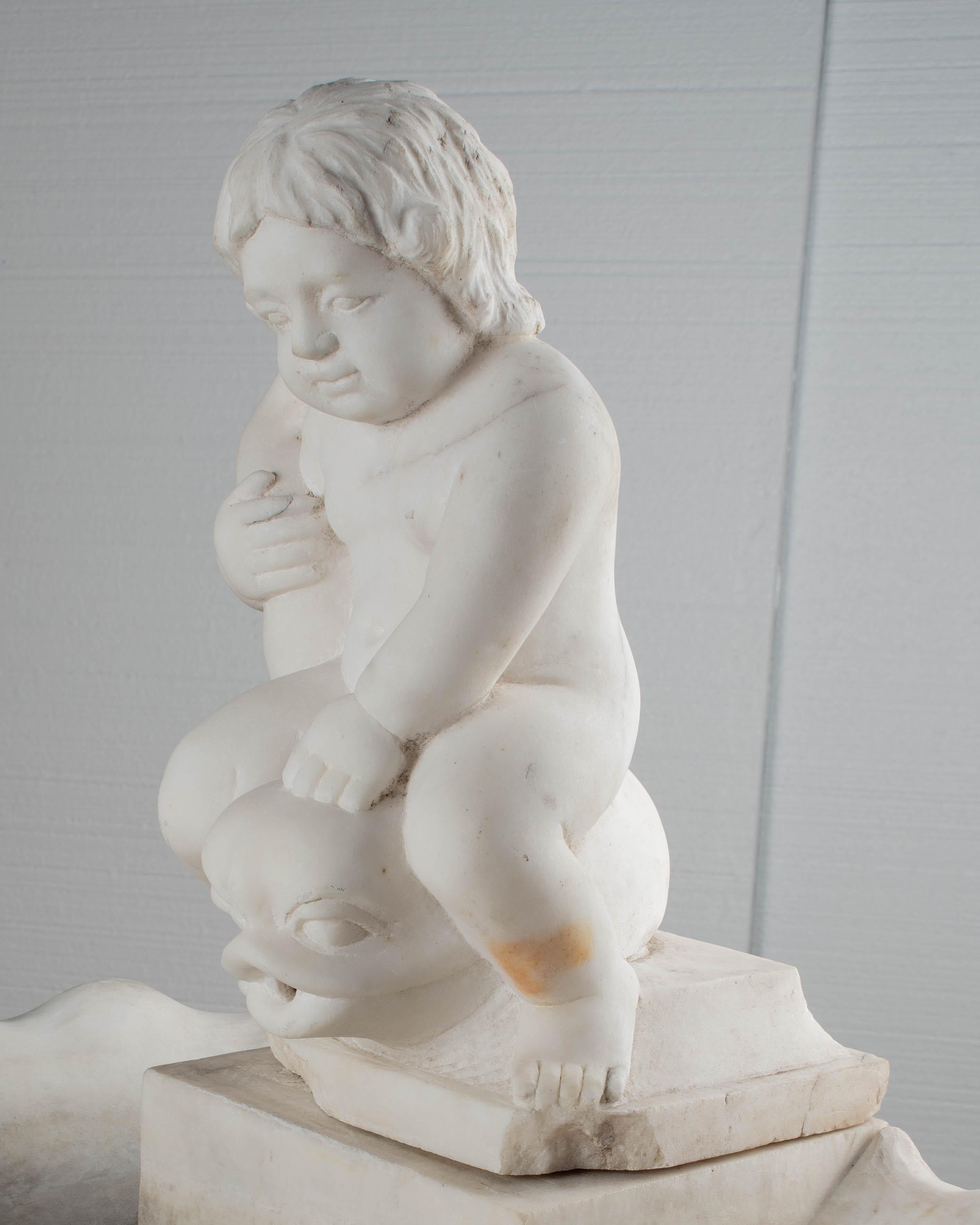 Bañera para pájaros o escultura de jardín italiana de mármol blanco en venta 5