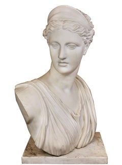 Italian White Marble Bust of Diana on a Faux Sienna Marble Base