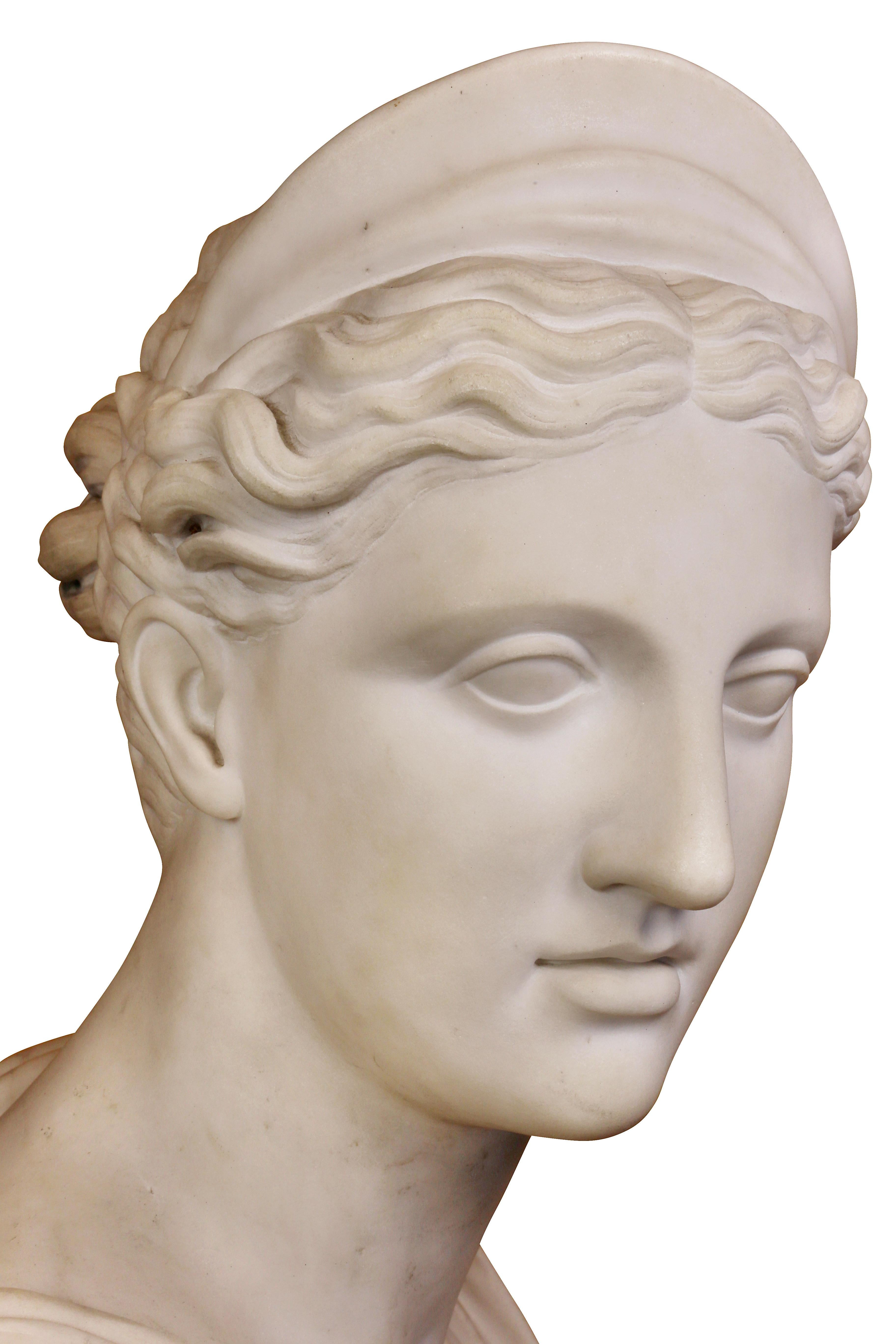 Italian White Marble Bust of Diana on a Faux Sienna Marble Base In Good Condition In Essex, MA