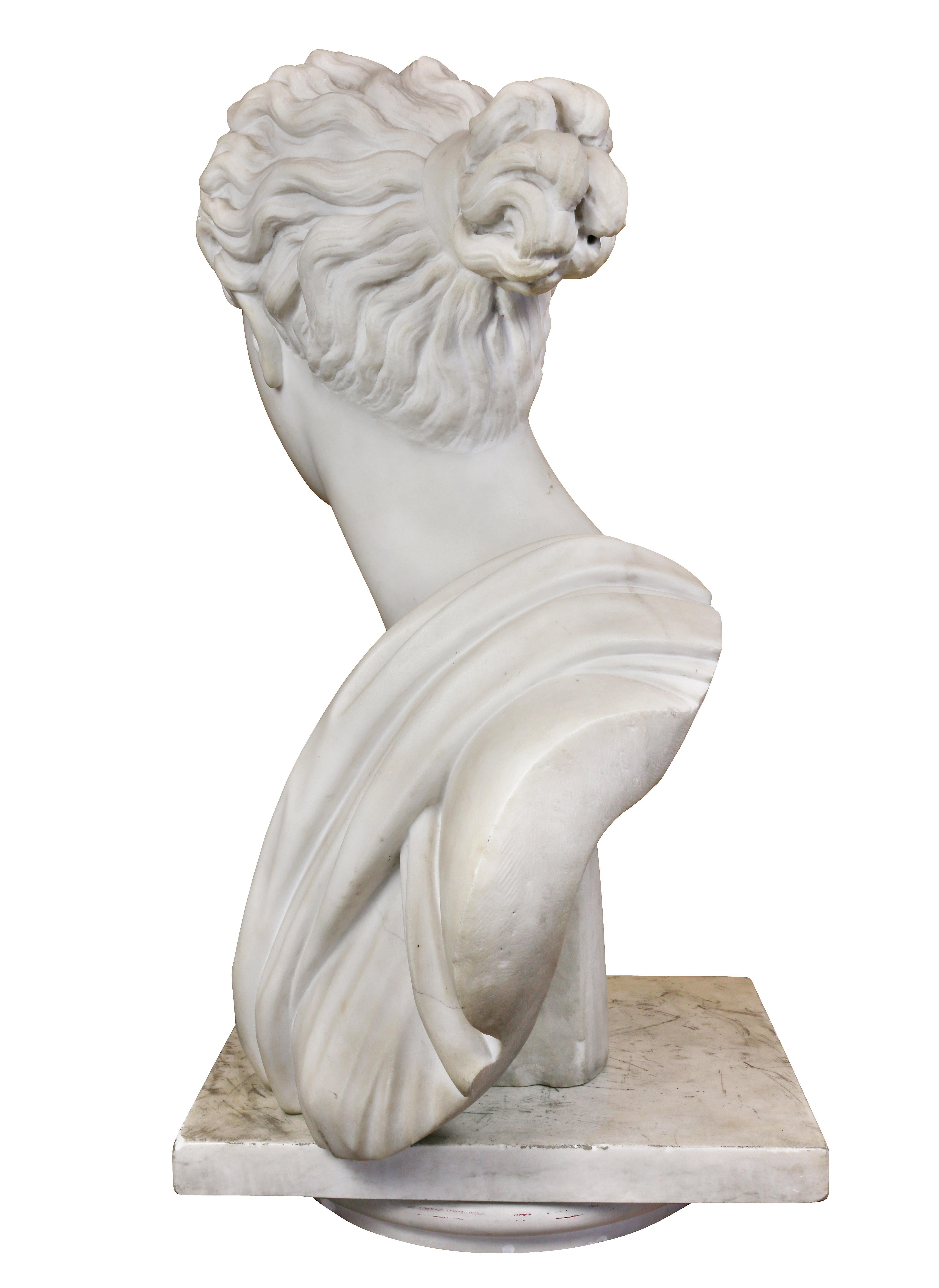 Italian White Marble Bust of Diana on a Faux Sienna Marble Base 1