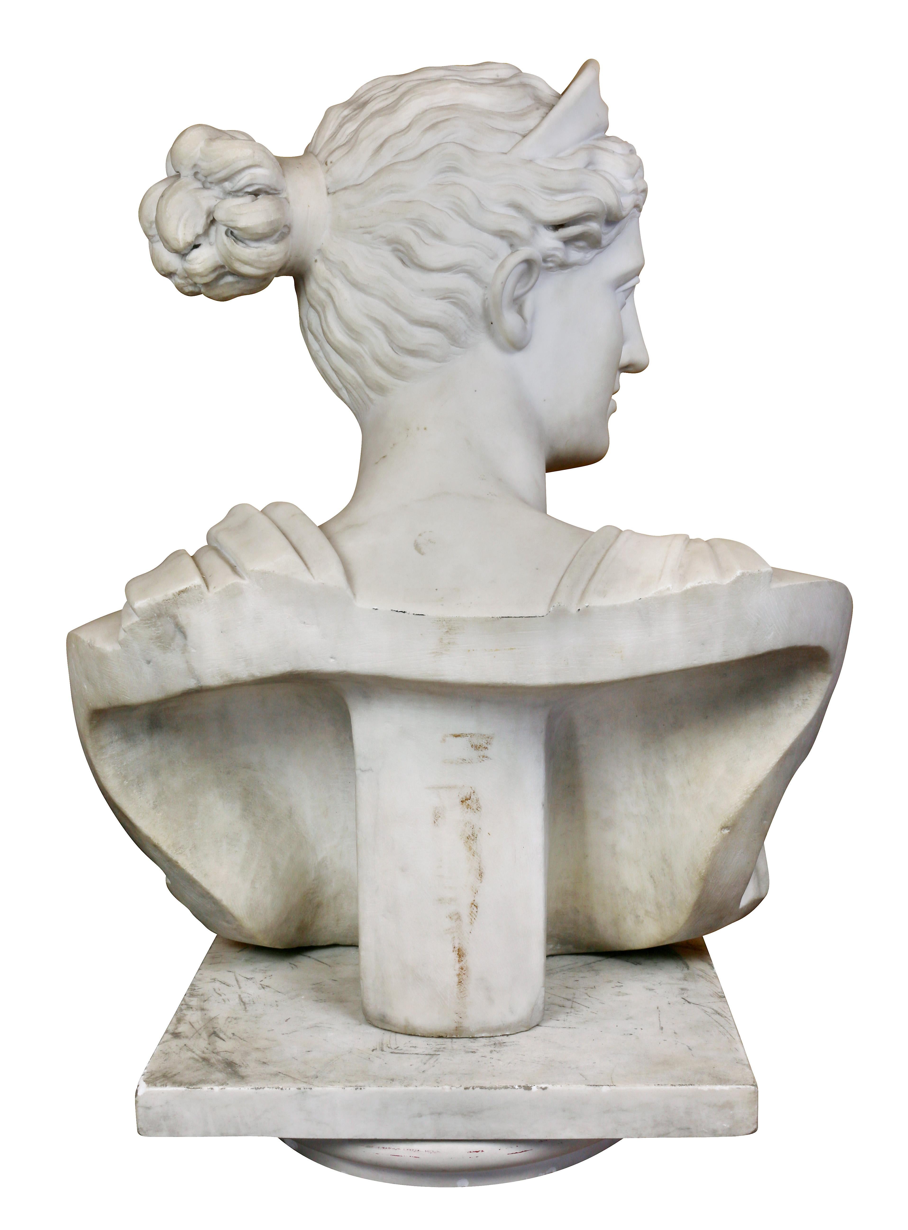 Italian White Marble Bust of Diana on a Faux Sienna Marble Base 2