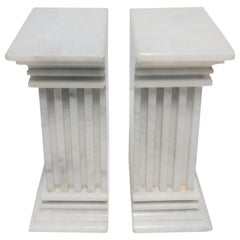 Italian White Marble Column Bookends
