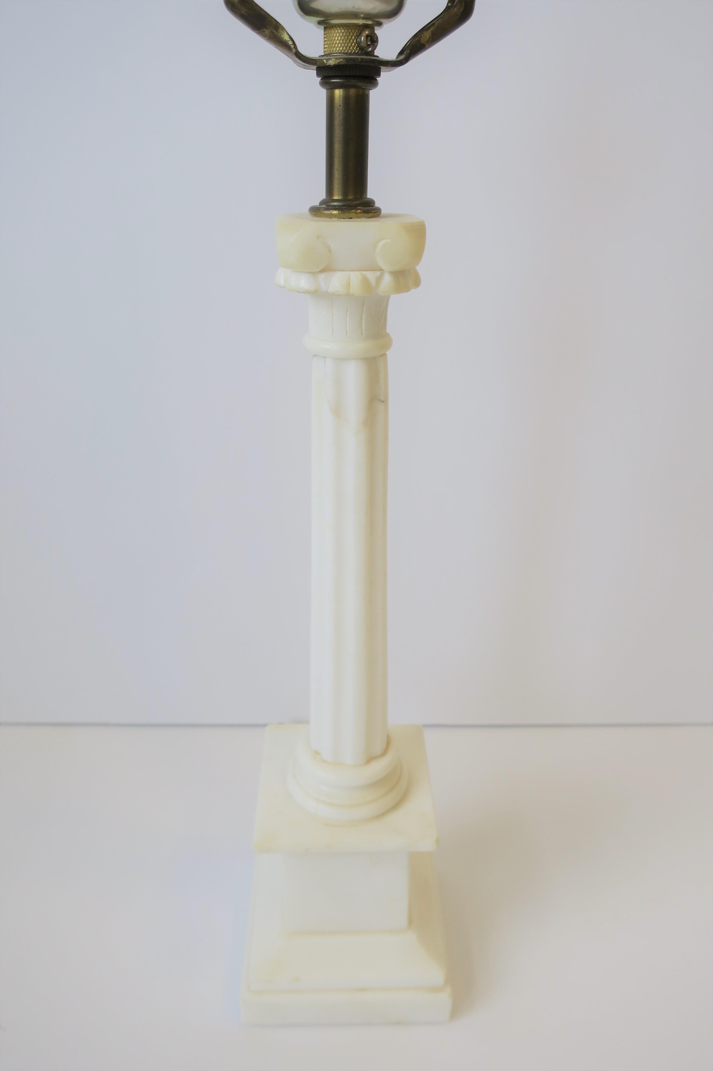 20th Century Italian White Marble Column Pillar Neoclassical Style Desk or Table Lamp For Sale