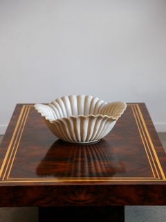Hand-Crafted Italian White Marble Shell Bowl, Mid-Century Modern