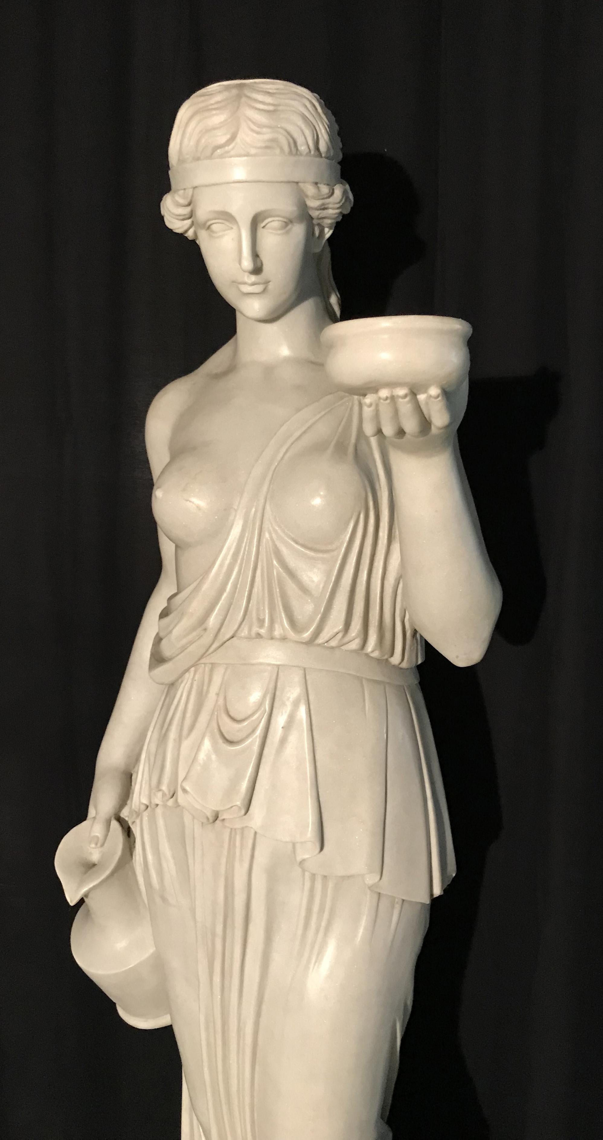 Hand-Carved Italian White Marble Neoclassical Sculpture of Goddess Hebe after Thorvaldsen For Sale