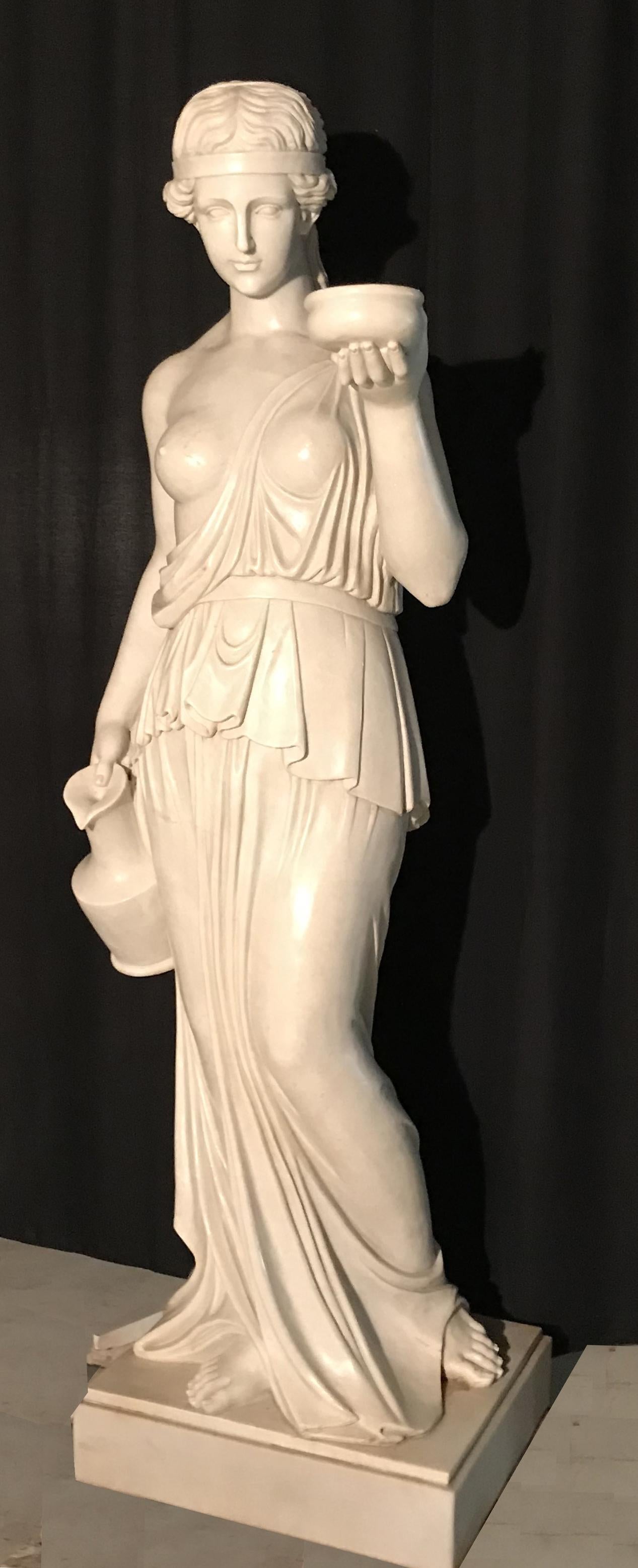 Contemporary Italian White Marble Neoclassical Sculpture of Goddess Hebe after Thorvaldsen For Sale