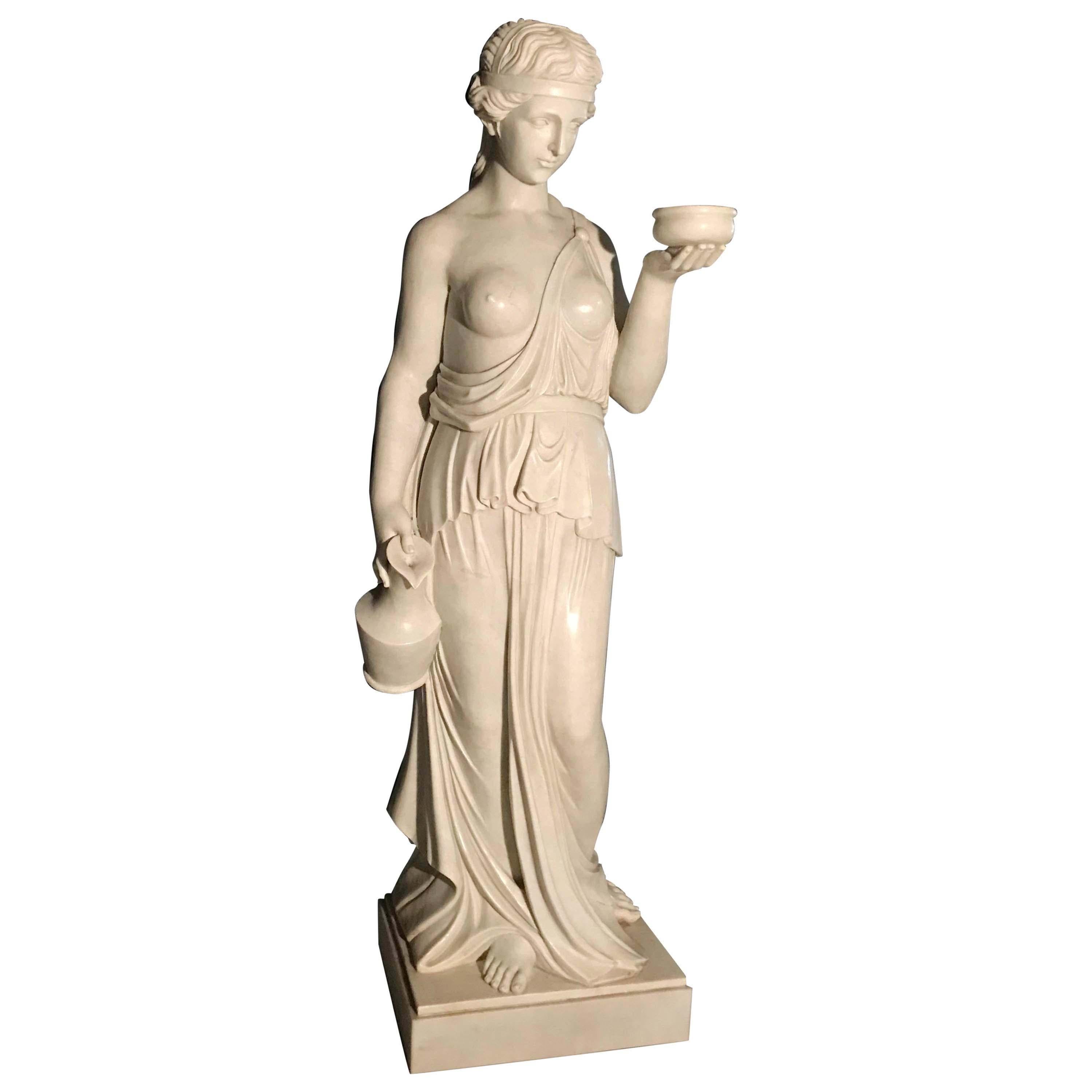 Italian White Marble Neoclassical Sculpture of Goddess Hebe after Thorvaldsen For Sale