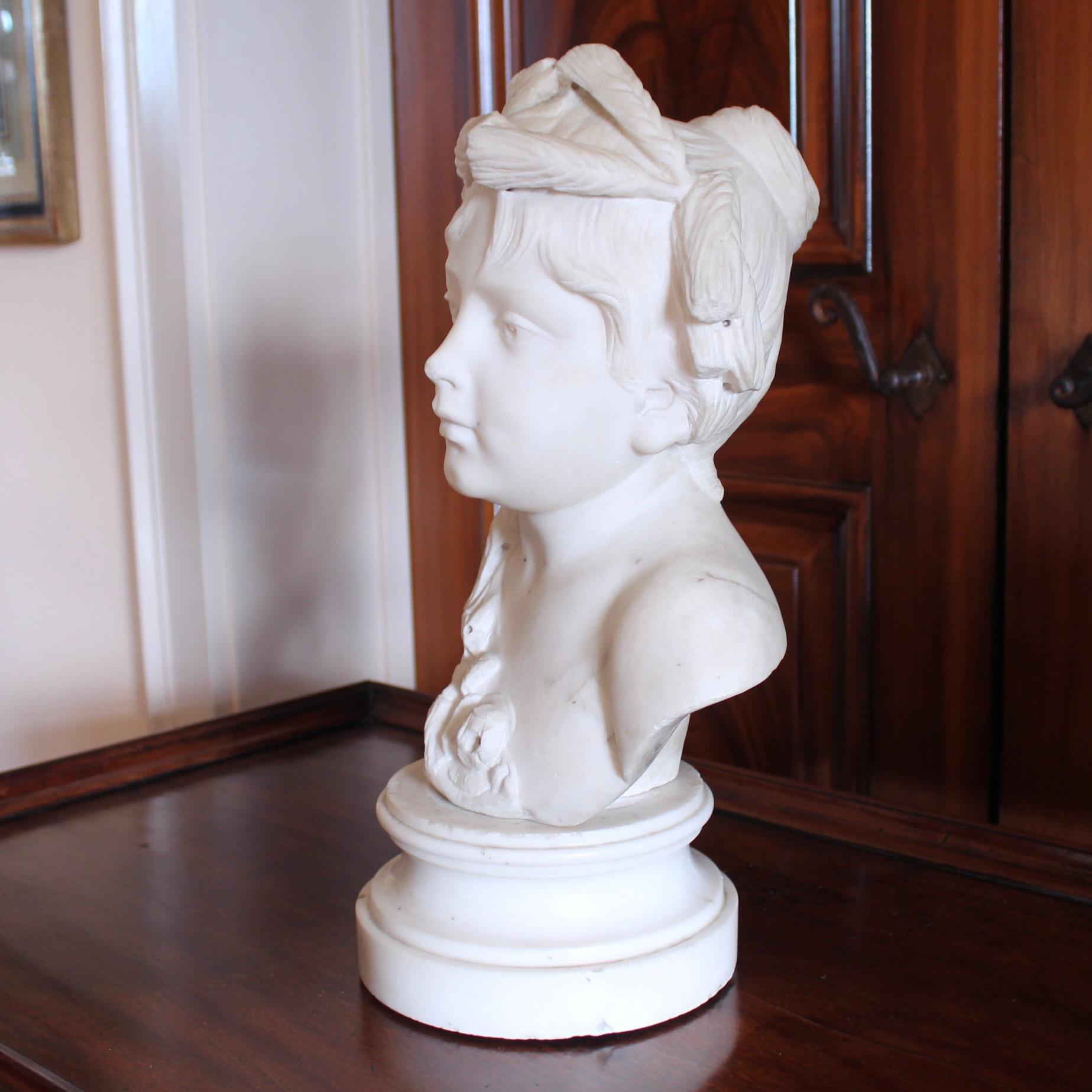 Italian White Marble Sculpture Bust Of A Girl As Ceres For Sale 6