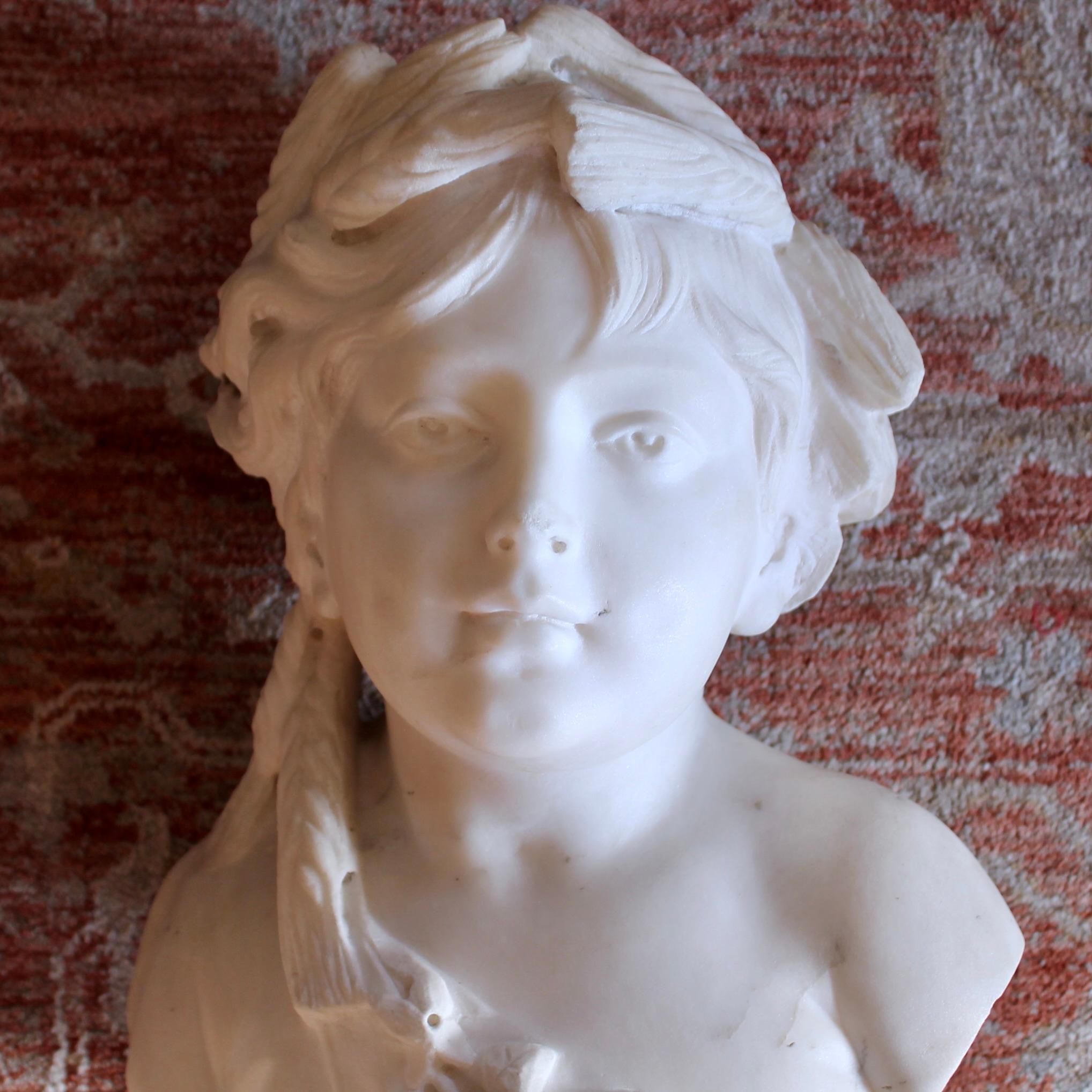 Italian White Marble Sculpture Bust Of A Girl As Ceres For Sale 7