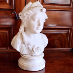 Italian White Marble Sculpture Bust Of A Girl As Ceres