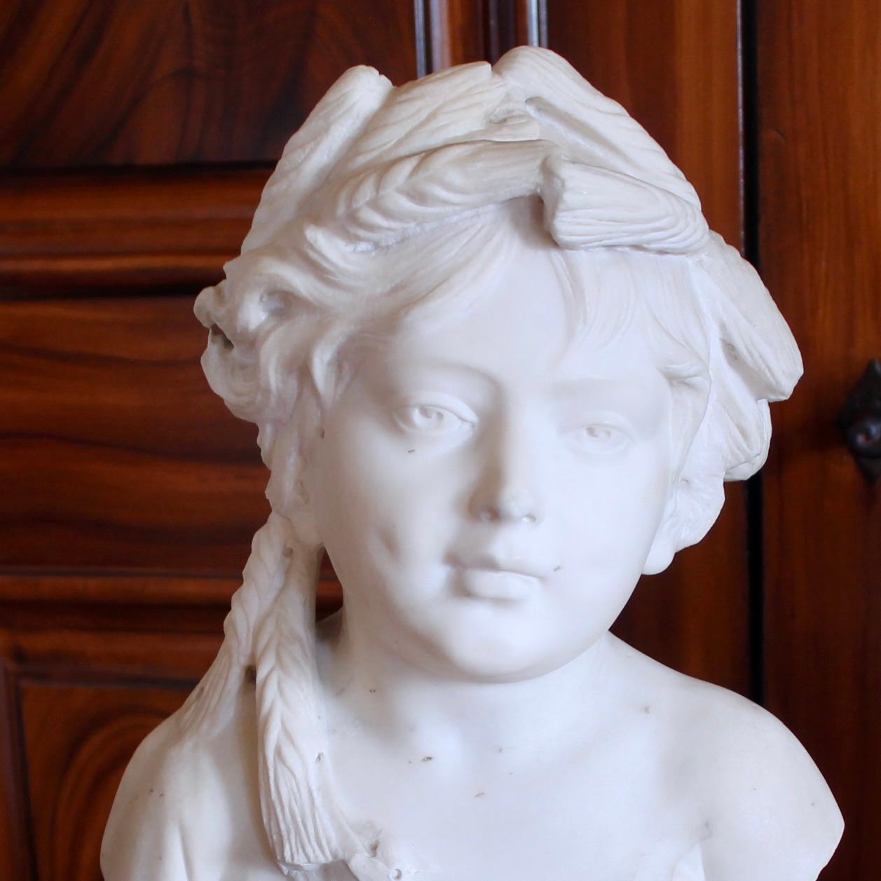 Italian White Marble Sculpture Bust Of A Girl As Ceres In Good Condition For Sale In Free Union, VA