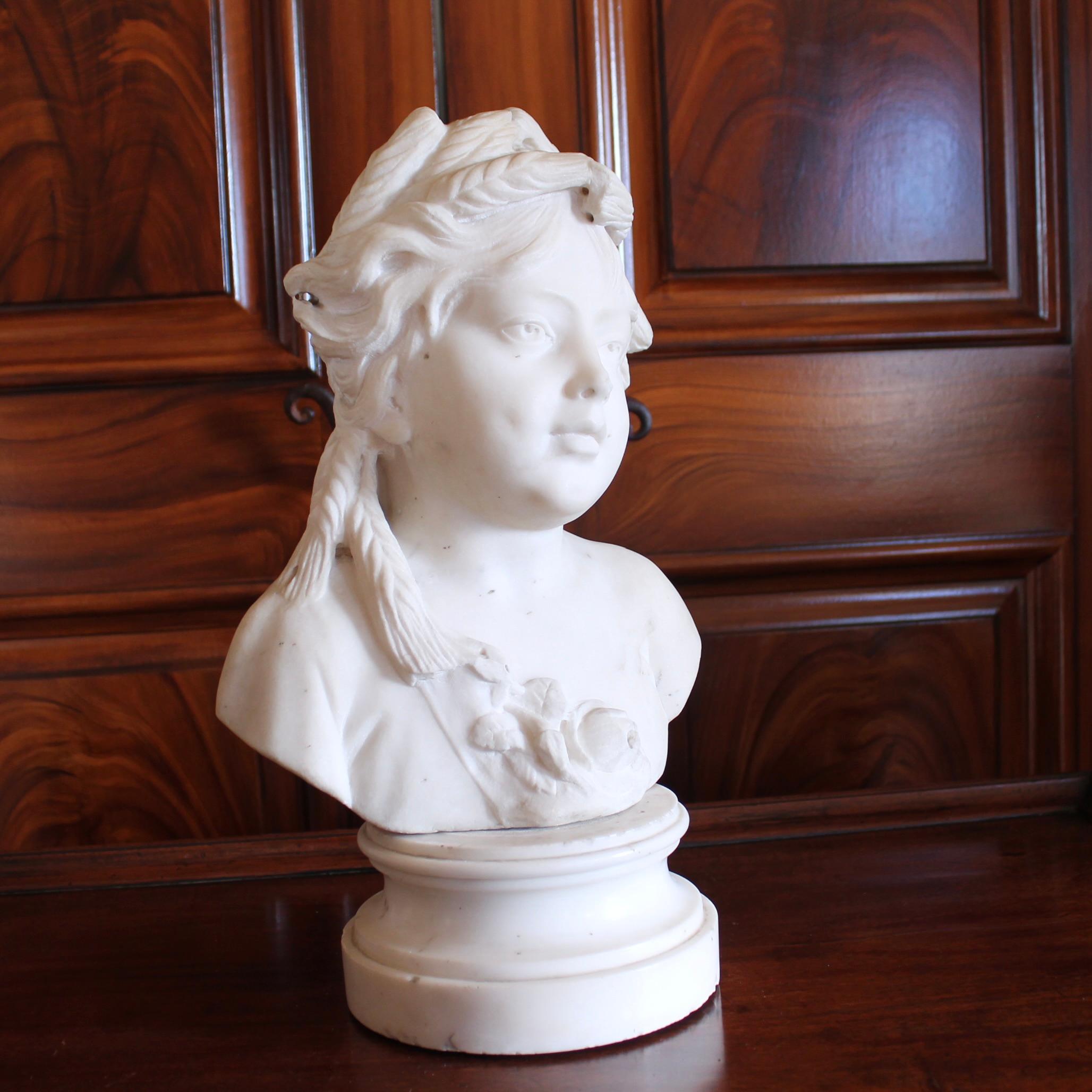 Late 19th Century Italian White Marble Sculpture Bust Of A Girl As Ceres For Sale