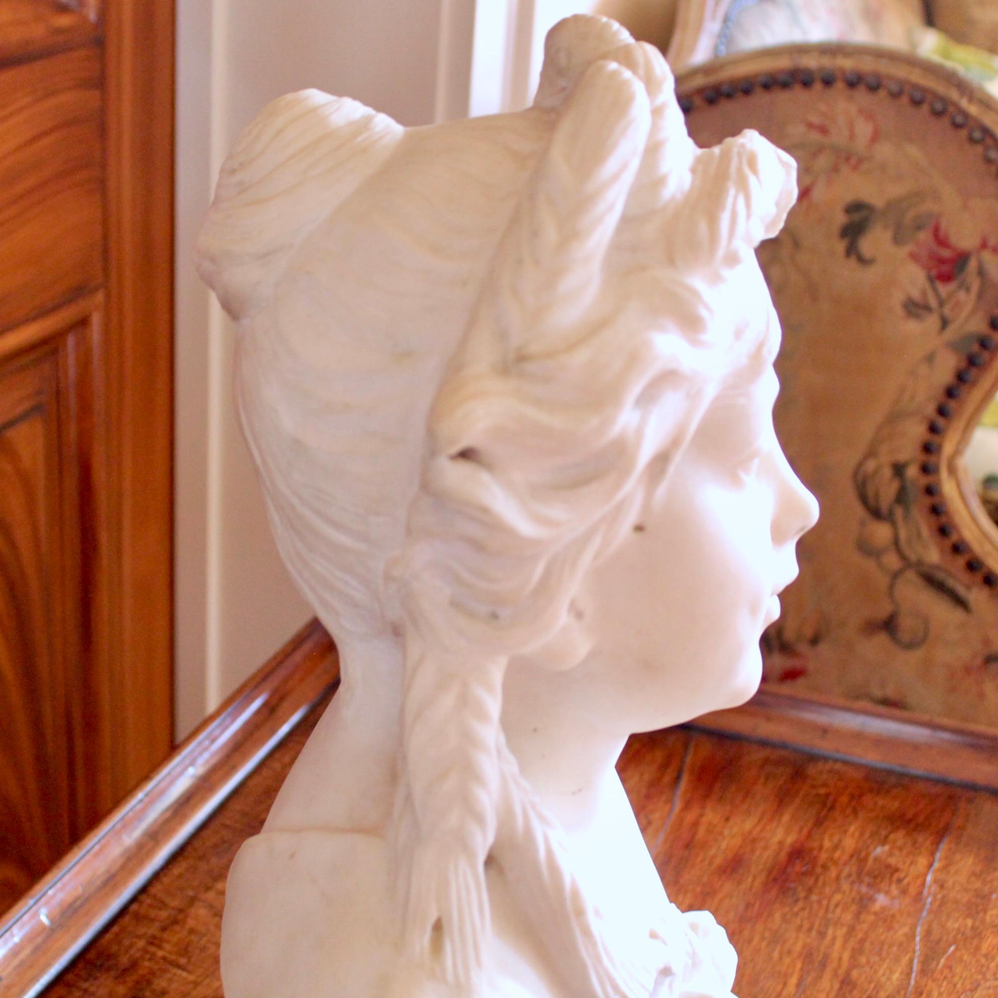 Italian White Marble Sculpture Bust Of A Girl As Ceres For Sale 2