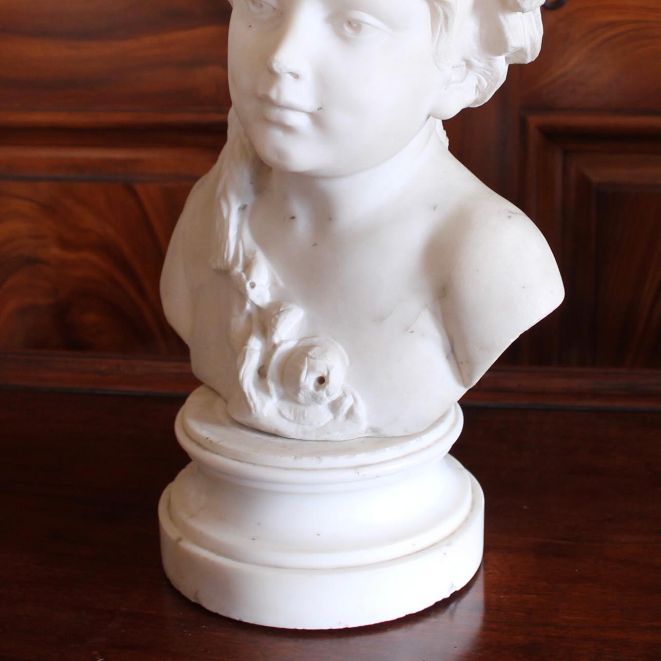 Italian White Marble Sculpture Bust Of A Girl As Ceres For Sale 3