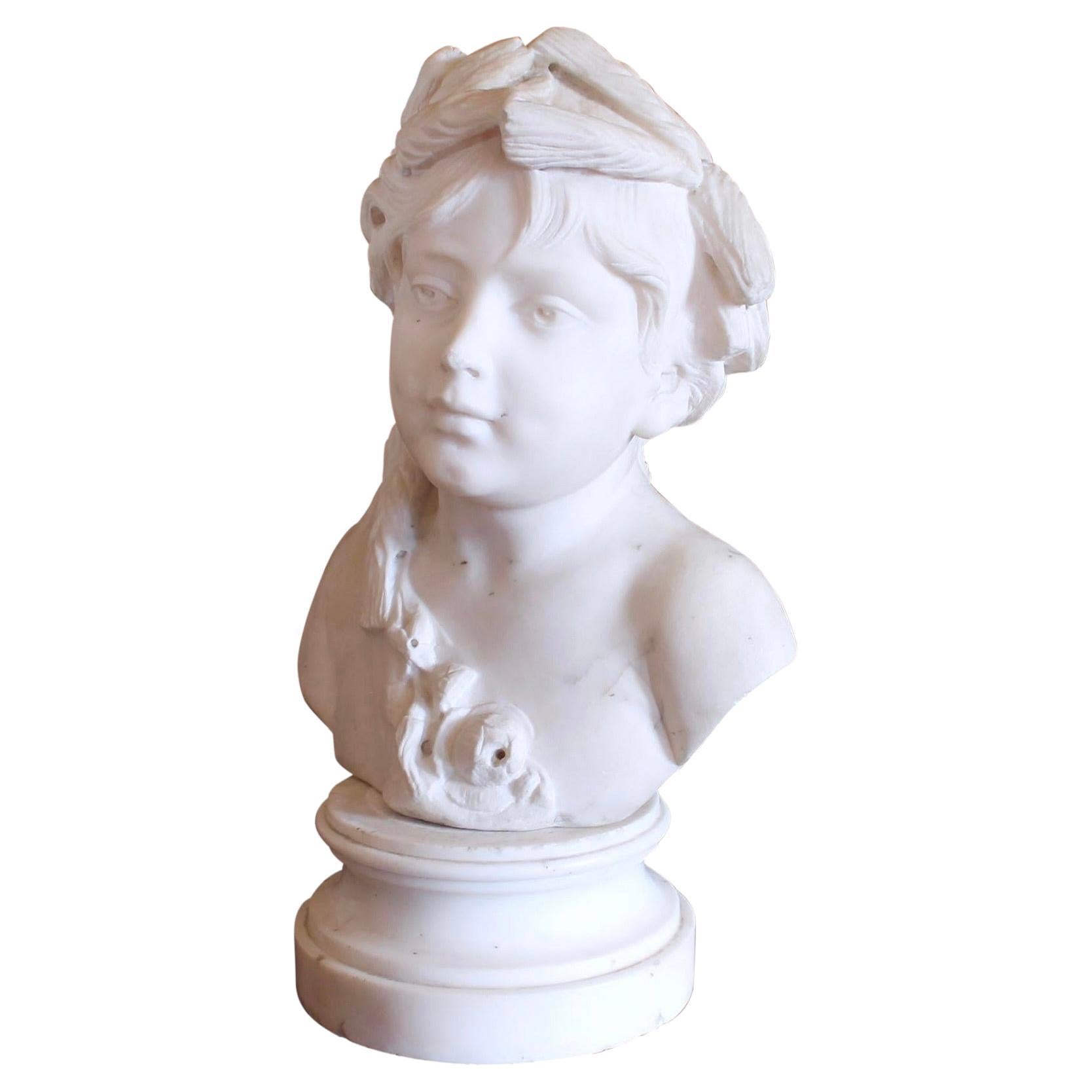 Italian White Marble Sculpture Bust Of A Girl As Ceres For Sale