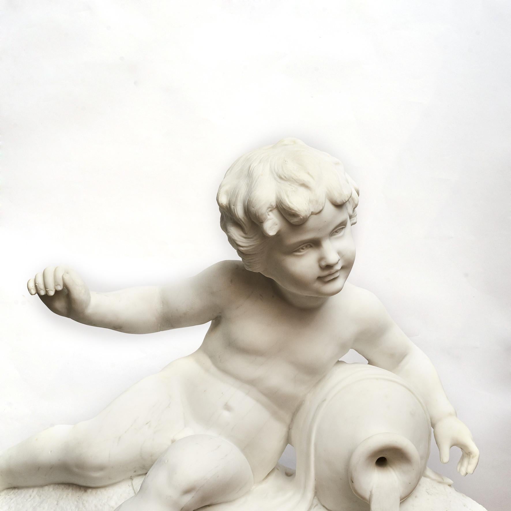 Baroque Italian White Marble Sculpture of a Boy with a Water Pitcher For Sale