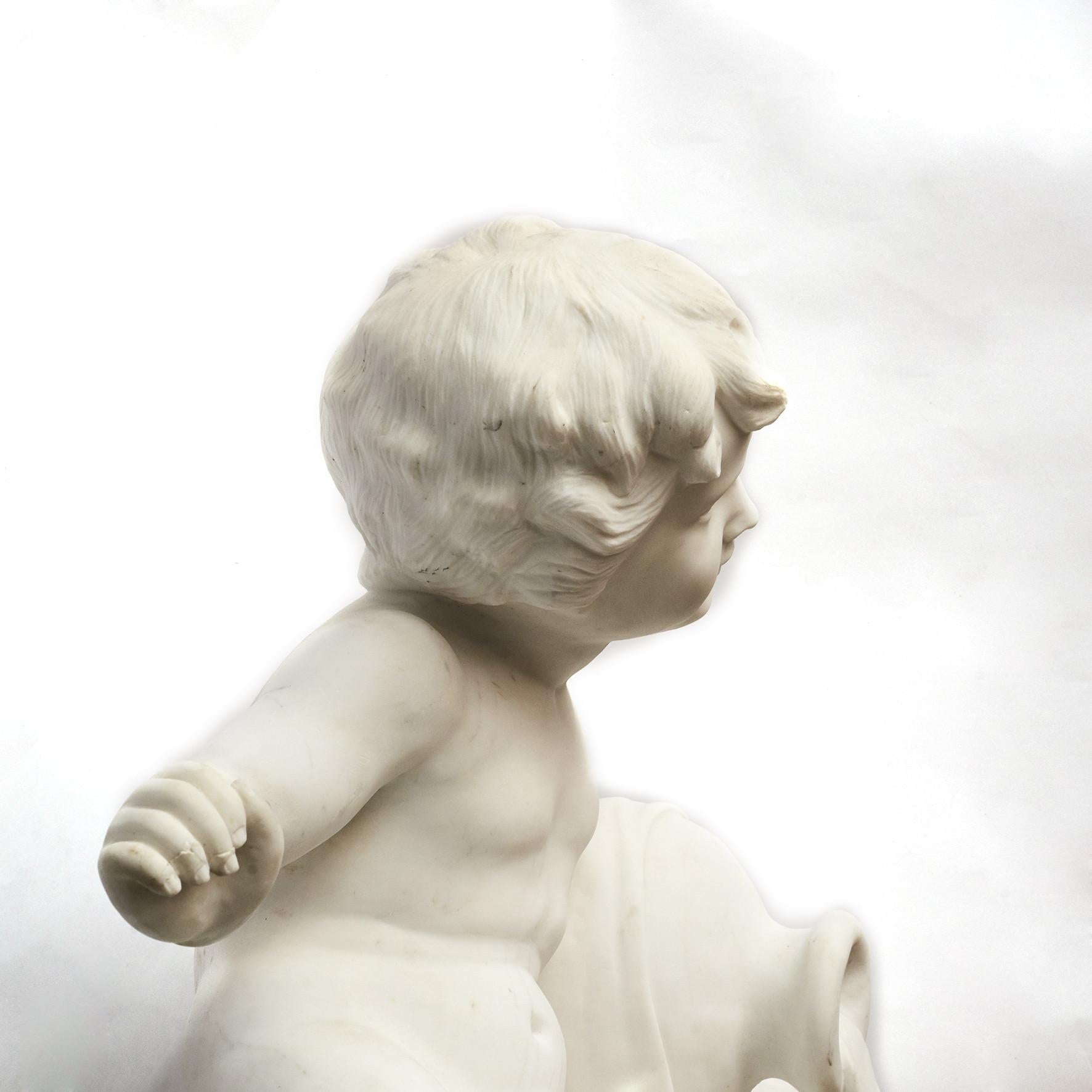 Italian White Marble Sculpture of a Boy with a Water Pitcher For Sale 2