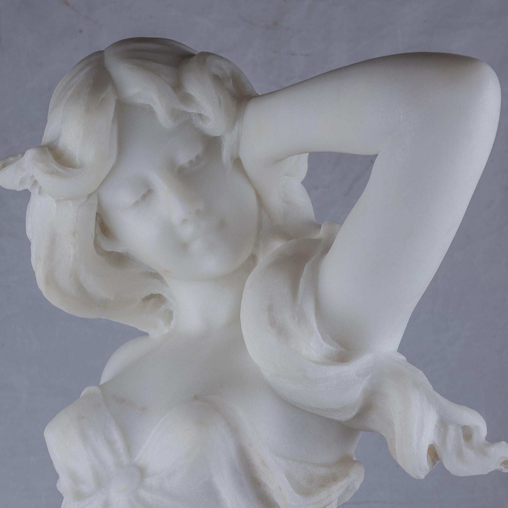 Carved Italian White Marble Sculpture of a Female Allegorical Figure by Batacchi