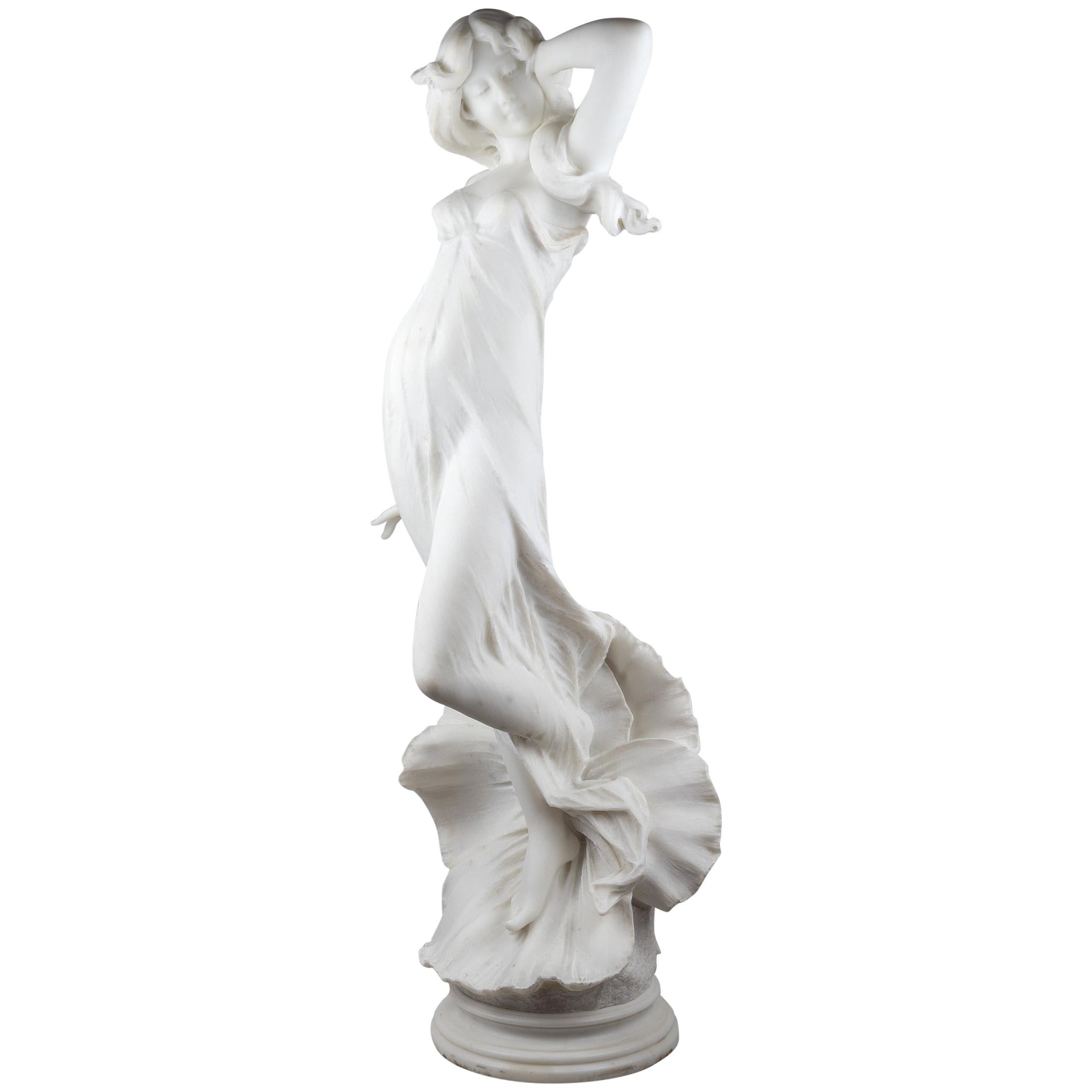 Italian White Marble Sculpture of a Female Allegorical Figure by Batacchi