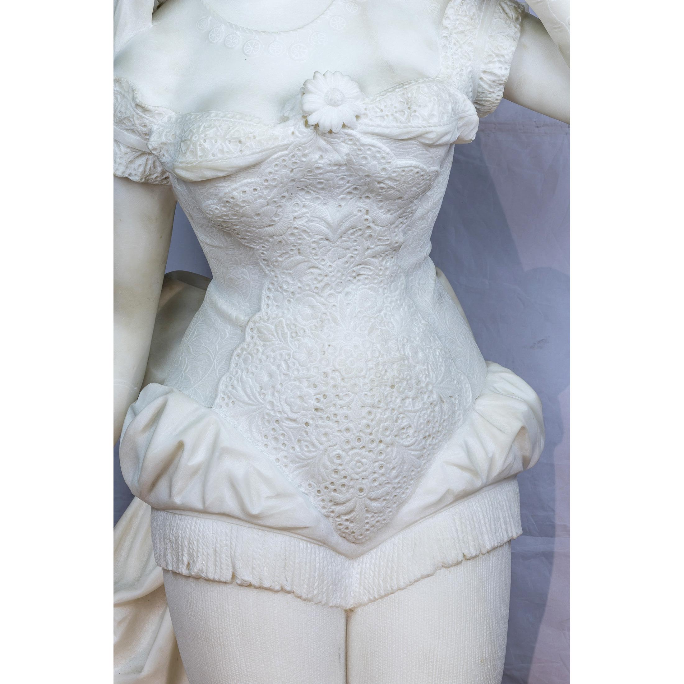 20th Century Italian White Marble Sculpture of an Elegant Woman in a Masquerade by F. Galli