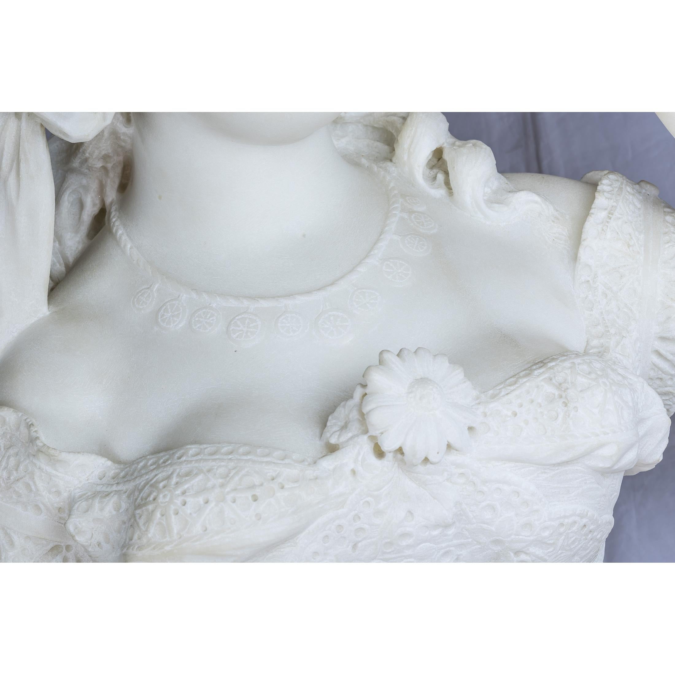 Italian White Marble Sculpture of an Elegant Woman in a Masquerade by F. Galli 3