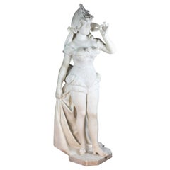 Italian White Marble Sculpture of an Elegant Woman in a Masquerade by F. Galli