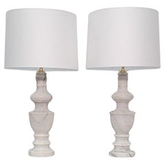 Italian White Marble Table Lamps, Pair