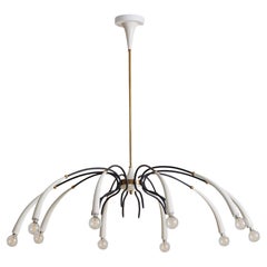 Italian White Metal + Brass Ten-Arm Chandelier Manner of Oscar Torlasco, 1950s