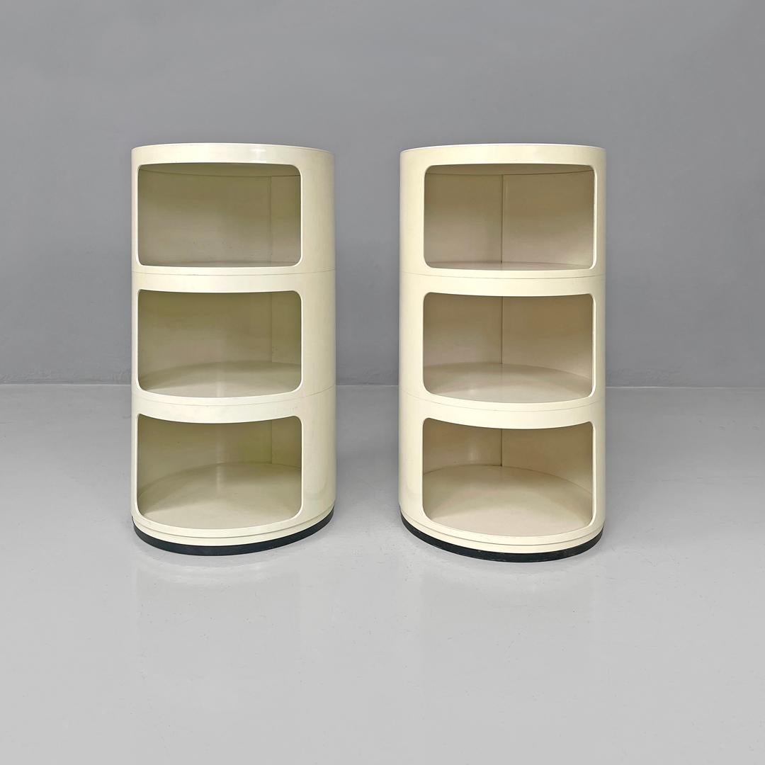 Tables de nuit blanches italiennes Componibili Anna Castelli Ferrieri pour Kartell, 1970 État moyen à MIlano, IT