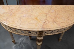 Italian White Painted and Parcel Gilt Demilune Console Table with Marble Top