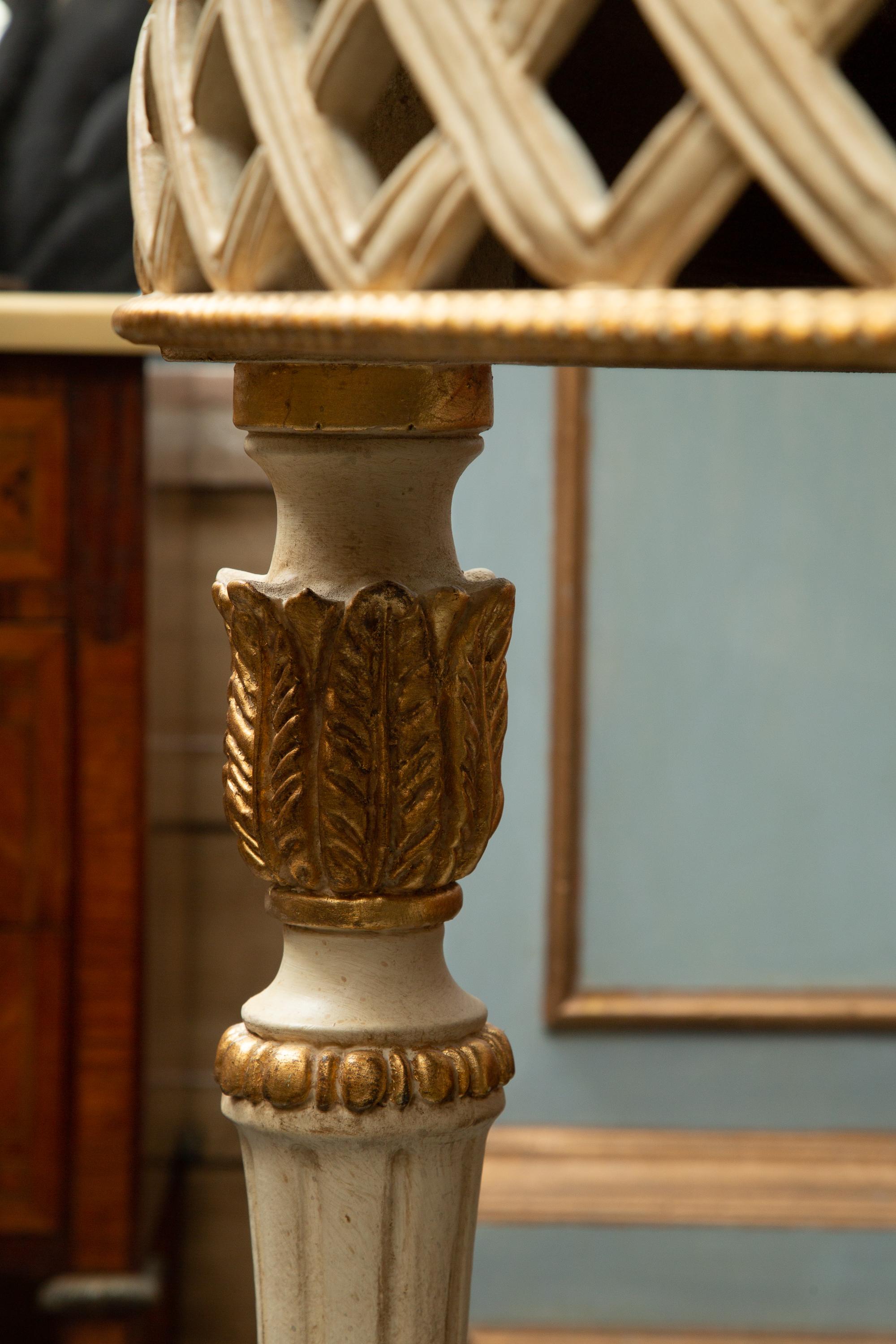 Louis XVI Italian White Painted and Parcel Gilt Demilune Console Table with Marble Top For Sale