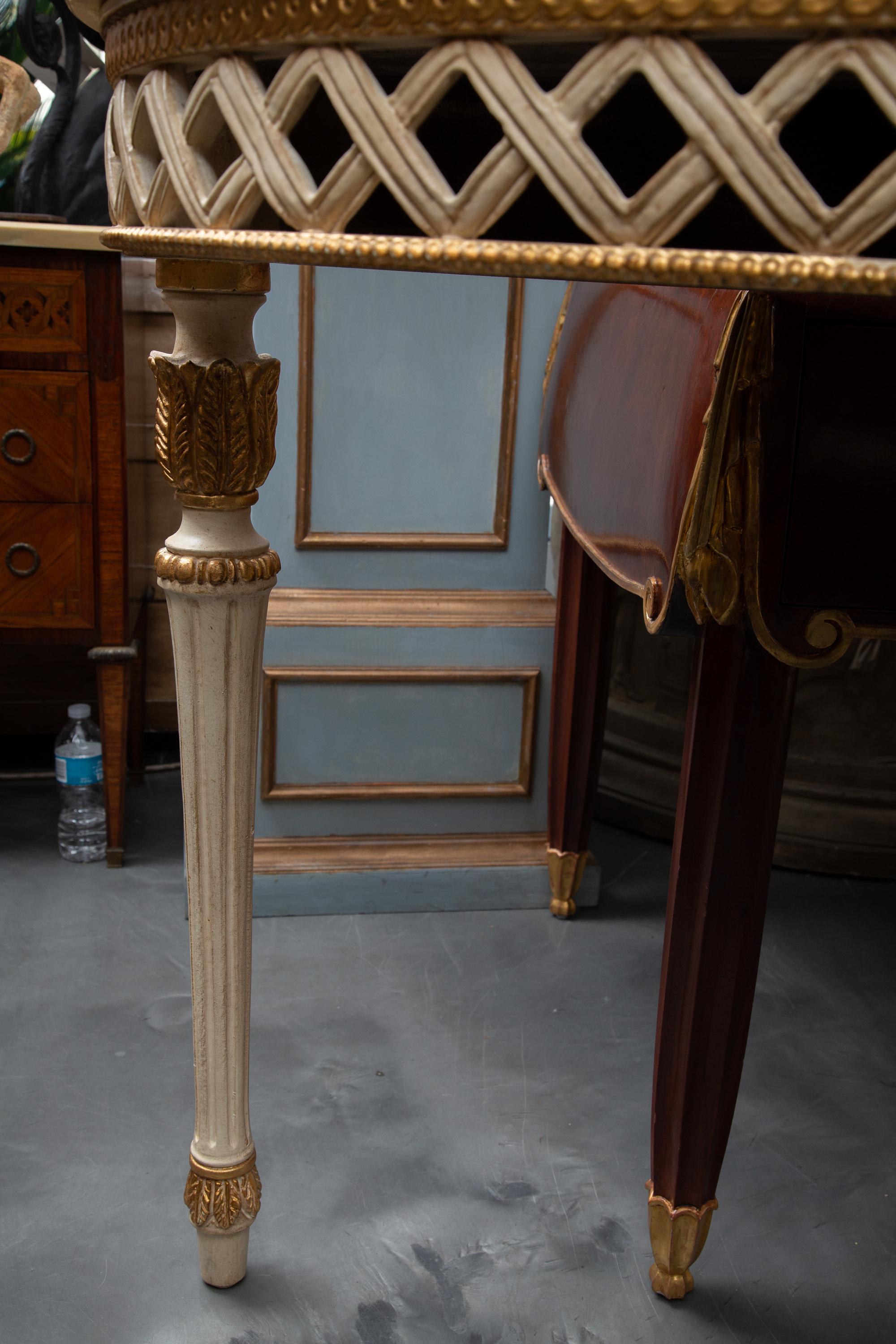 20th Century Italian White Painted and Parcel Gilt Demilune Console Table with Marble Top For Sale