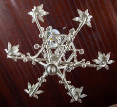 Italian Chinoiserie Chandelier, White Painted Metal, Bells, 1970s