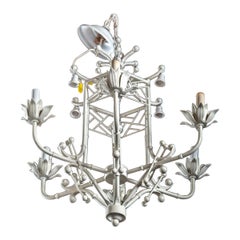Italian White Painted Metal Chinoiserie Chandelier with Bells