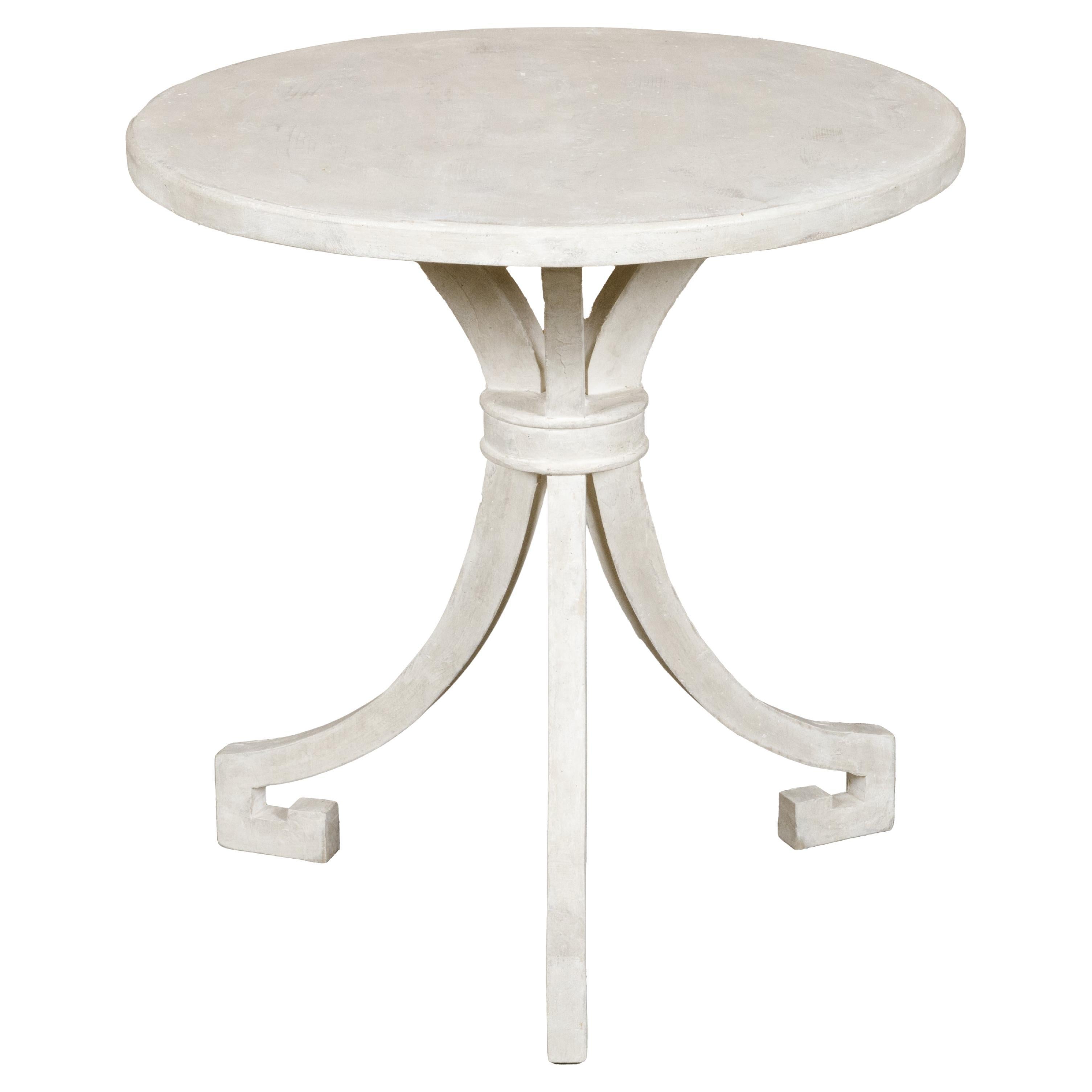 Italian White Painted Round Top Side Table with Tripod Scrolling Legs, Vintage For Sale