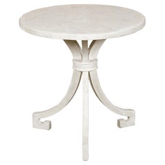 Italian White Painted Round Top Side Table with Tripod Scrolling Legs, Vintage