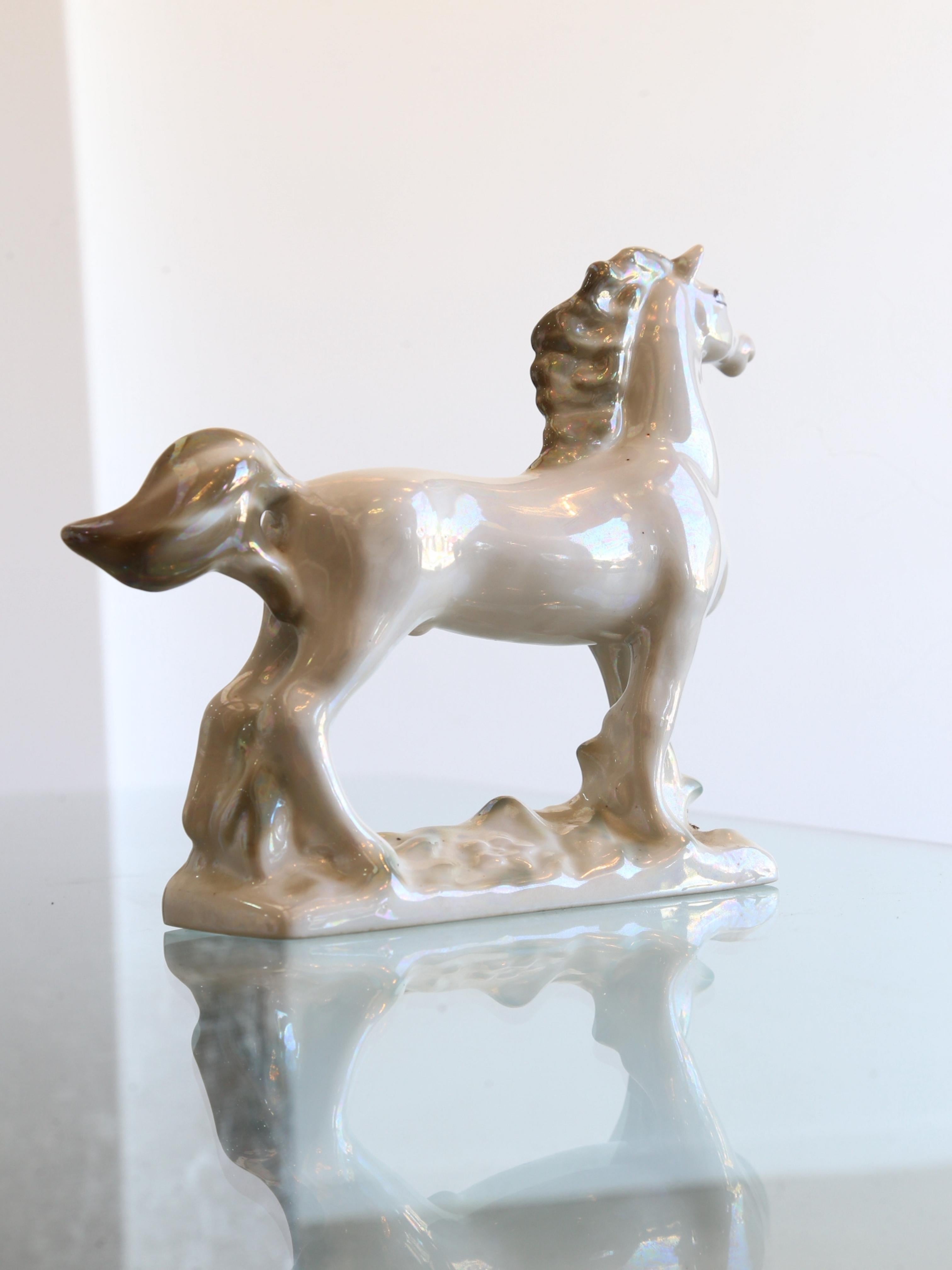 Mid-Century Modern Italian White Perl Ceramic Horse, 1970s For Sale