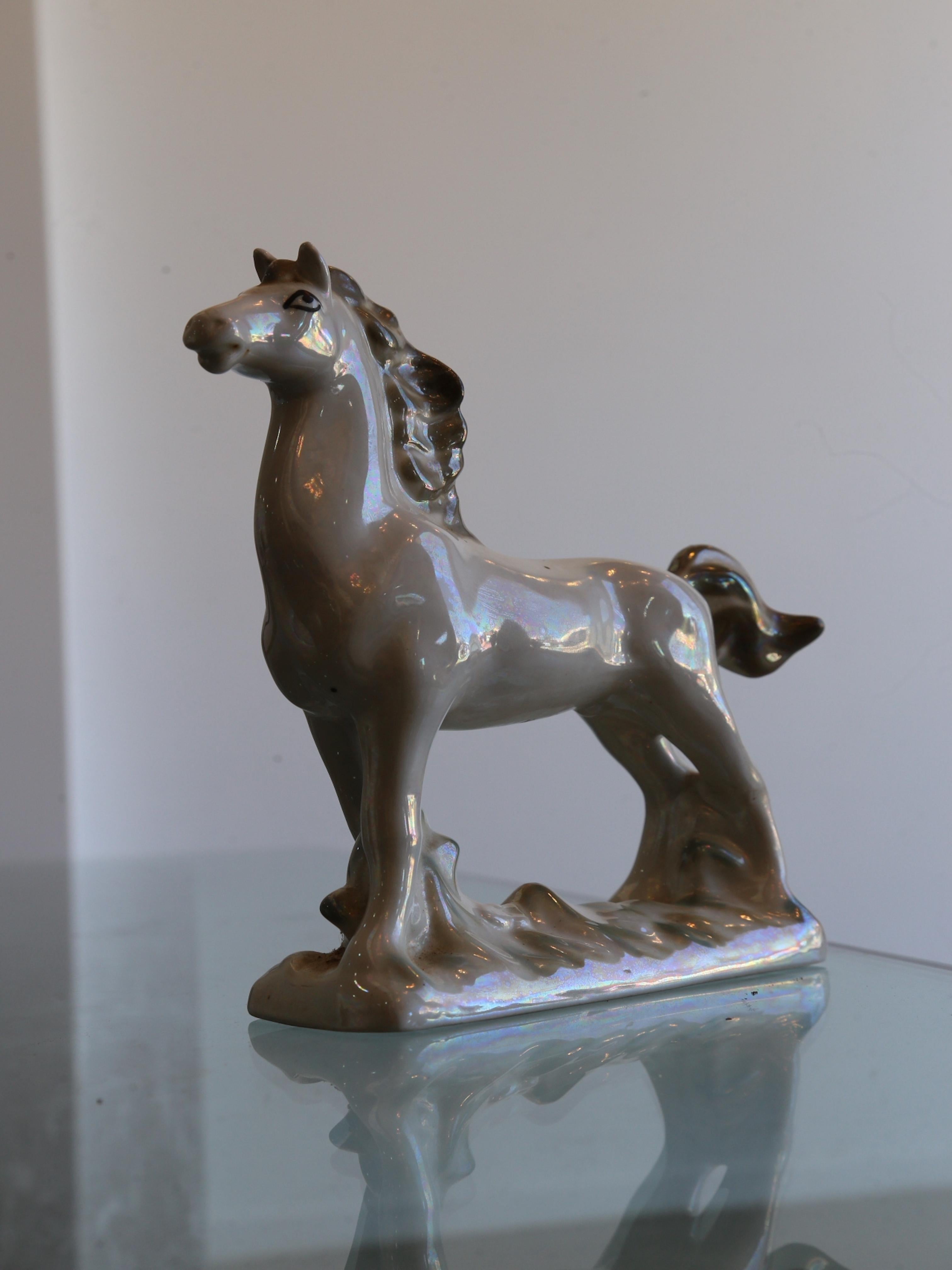 Late 20th Century Italian White Perl Ceramic Horse, 1970s For Sale