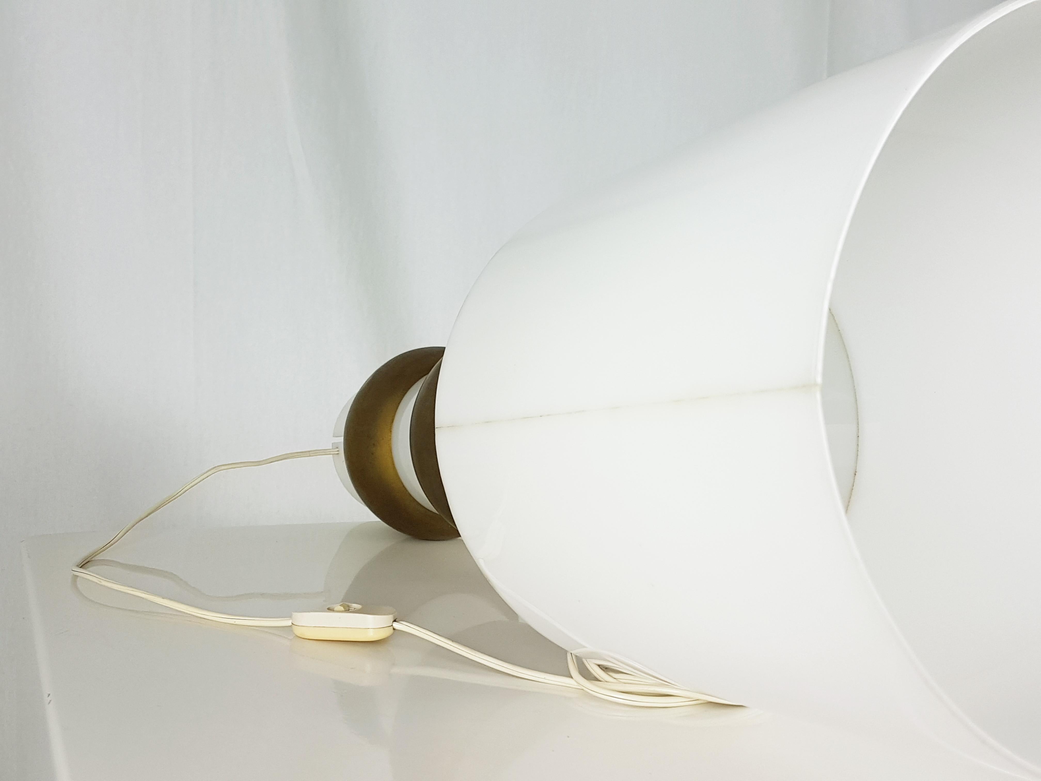 Gilt Italian White Perspex and Golden Metal 1960s Table Lamp with Cylindrical Shade