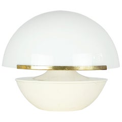 Vintage Italian White Perspex Shade, Ivory Aluminum and Brass 1960s Table Lamp