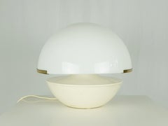 Italian White Perspex Shade, Ivory Aluminum and Brass 1960s Table Lamp