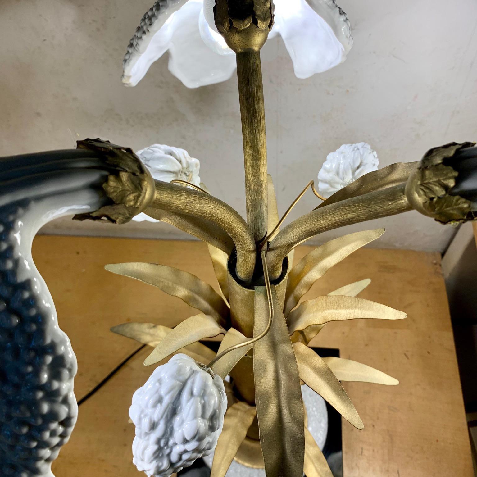 20th Century Italian White Porcelain and Brass Table Lamp Plant Shaped, 1970