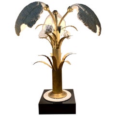 Italian White Porcelain and Brass Table Lamp Plant Shaped, 1970