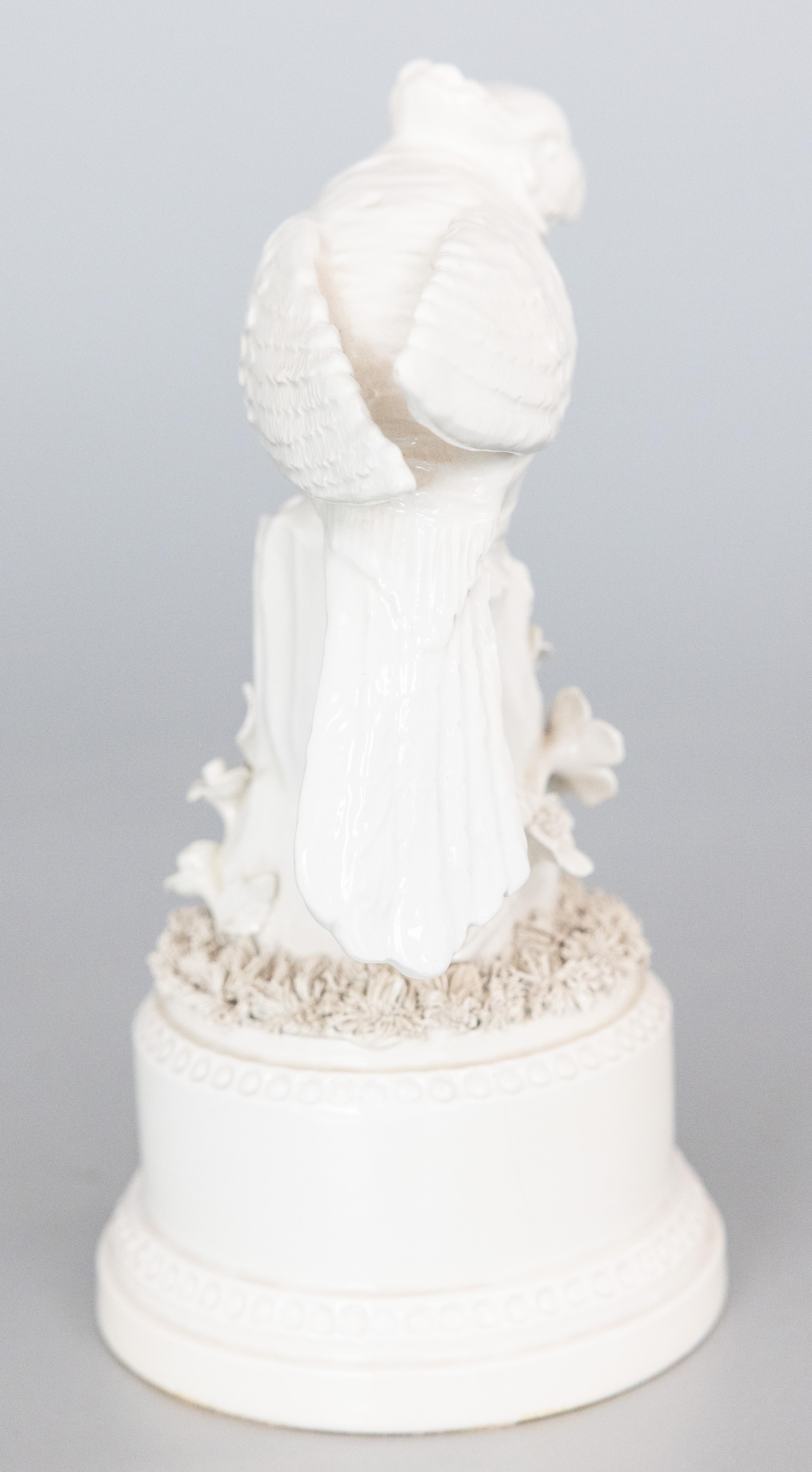 20th Century Italian White Porcelain Blanc De Chine Parrot Cockatiel Bird Sculpture Figurine For Sale