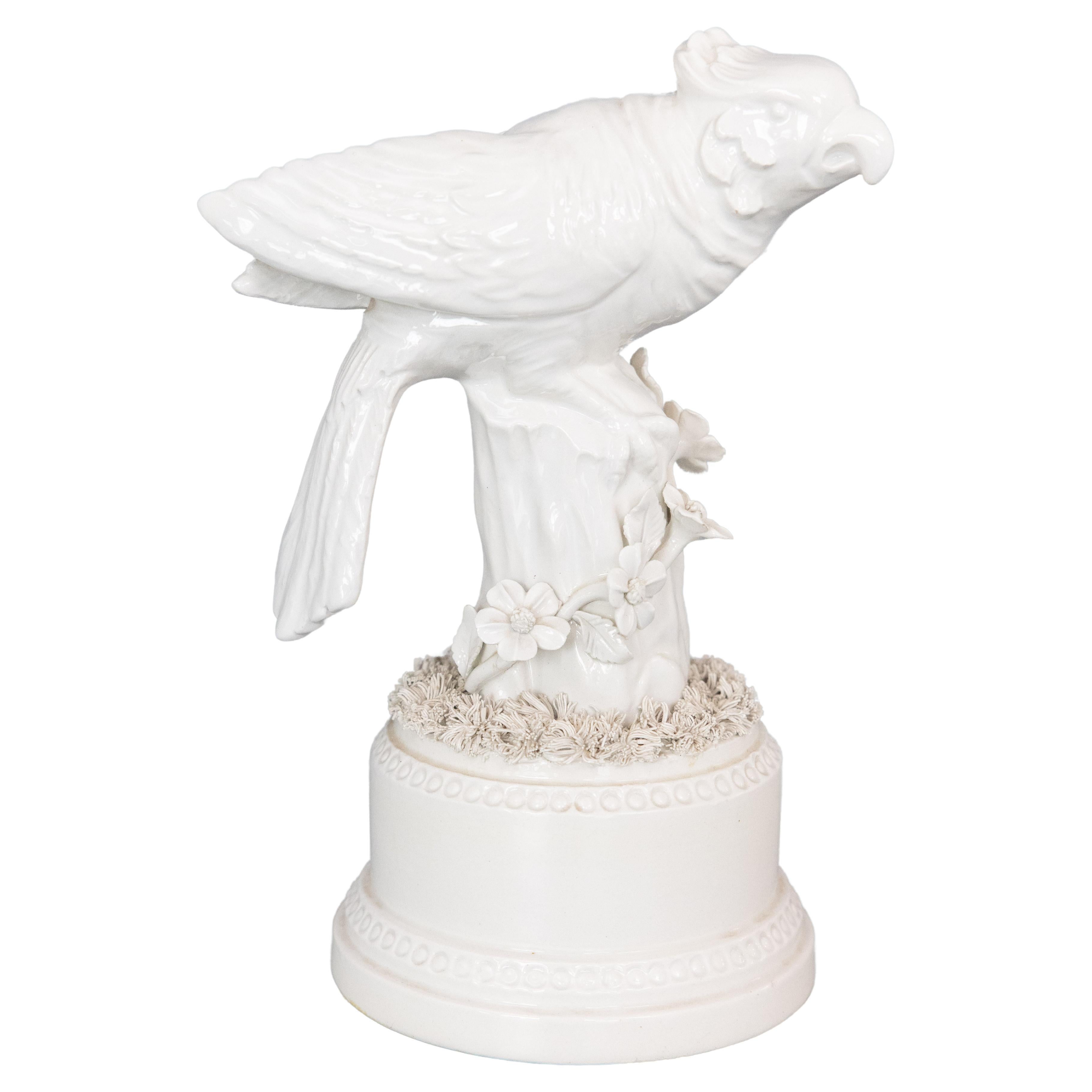 Italian White Porcelain Blanc De Chine Parrot Cockatiel Bird Sculpture Figurine For Sale