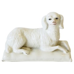 Italian White Porcelain Dog Sculpture Decorative Object