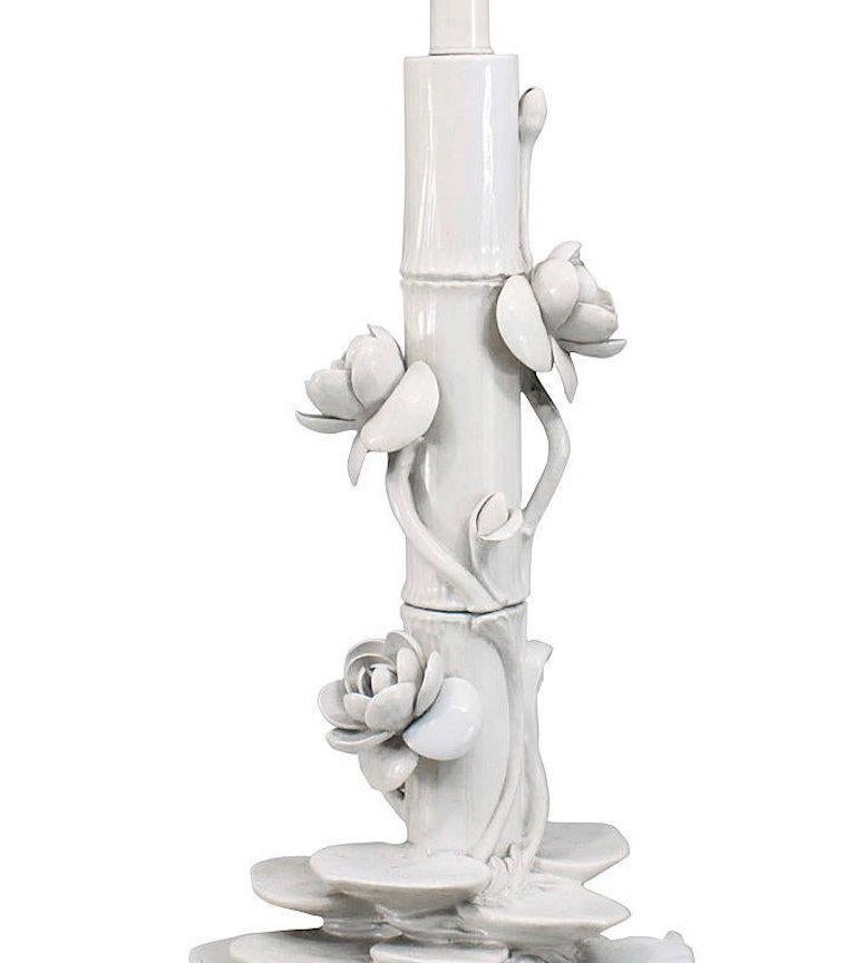 Mid-Century Modern Italian Mid-Century White Porcelain Floral Table Lamp